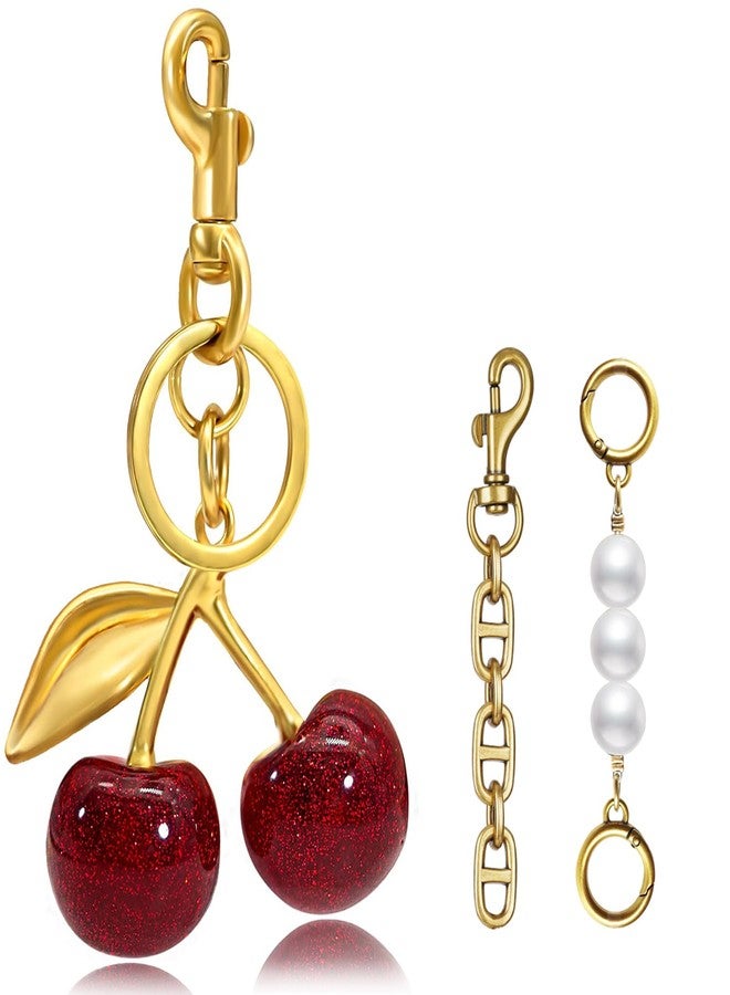 Blytheyes Cherry Keychain Cherry Bag Charm Keychain Accessories Gifts for Women Bag Charms Extender Chain for Handbags(Red Cherry-Golden) - Image 1